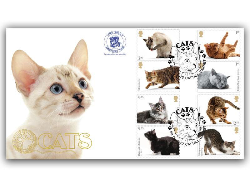 Celebrating the British Love of Cats Full Set of Stamps cover