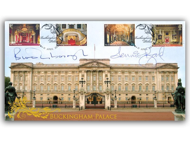 2014 Buckingham Palace, stamps from miniature sheet, signed Jennie Bond & Viscount Brookeborough