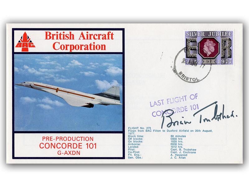 Brian Trubshaw signed 1977 Concorde 101 Last Flight cover