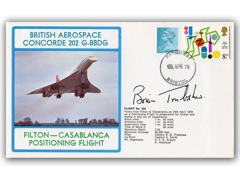 Brian Trubshaw signed 1978 Concorde Filton - Casablanca Positioning Flight cover