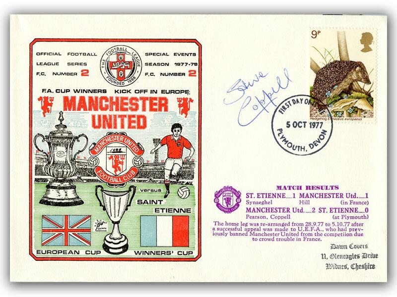 1977 Man Utd V St Etienne, signed by Steve Coppell