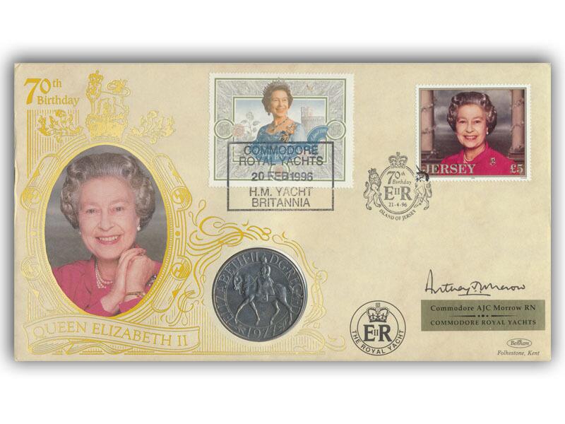 1996 Queens 70th Birthday, Jubilee crown coin cover signed Anthony Morrow