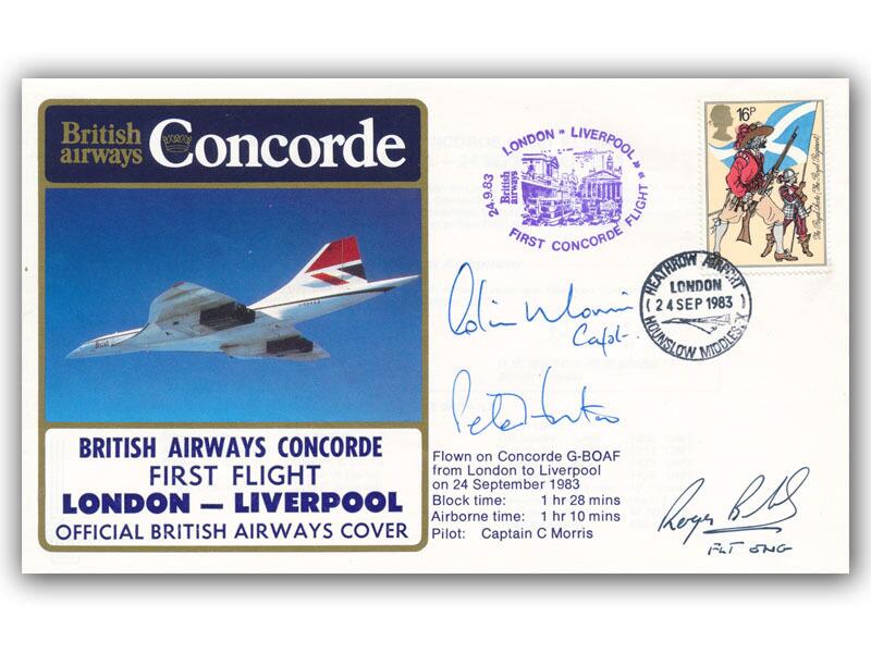 1983 BA Concorde London - Liverpool crew signed flown cover