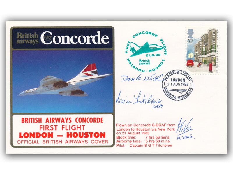 1985 BA Concorde London - Houston crew signed flown cover