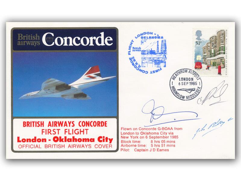 1985 BA Concorde London - Oklahoma crew signed flown cover