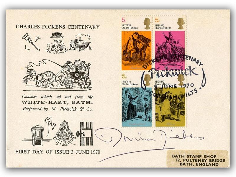 1970 Charles Dickens Centenary cover signed by the writer Monica Dickens