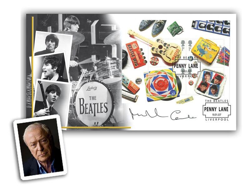 The Beatles miniature sheet, signed by Sir Michael Caine
