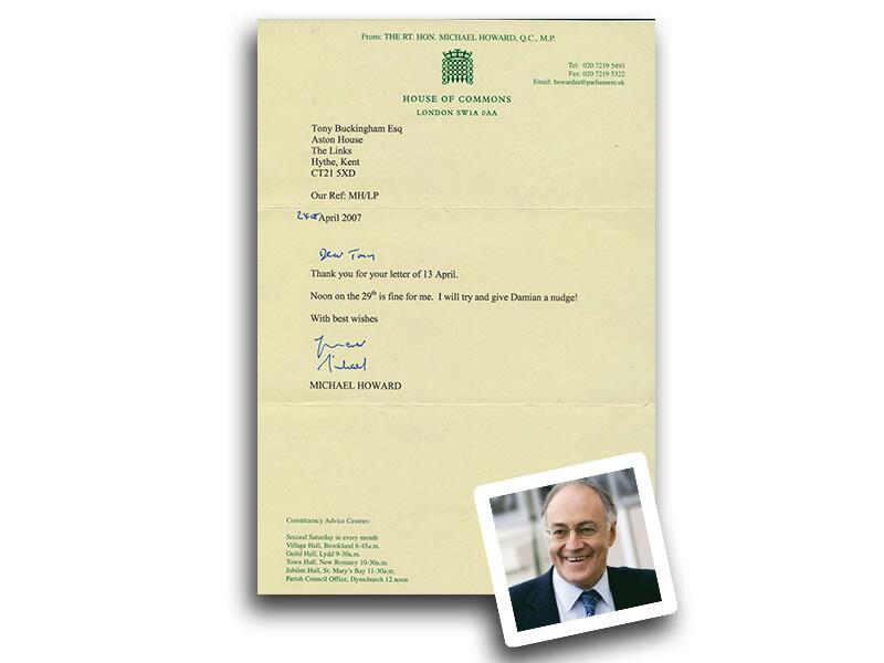 Michael Howard MP signed, House of Commons typed letter