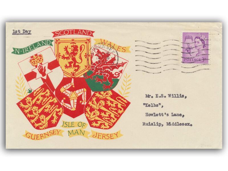 1958 3d Lilac Guernsey Regional, Coat of Arms cover