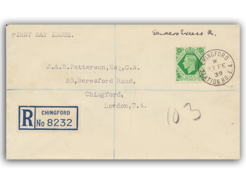 1939 7d Green, Station Road CDS