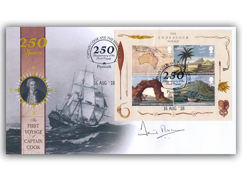2018 Captain Cook miniature sheet, signed by Dr David Owen