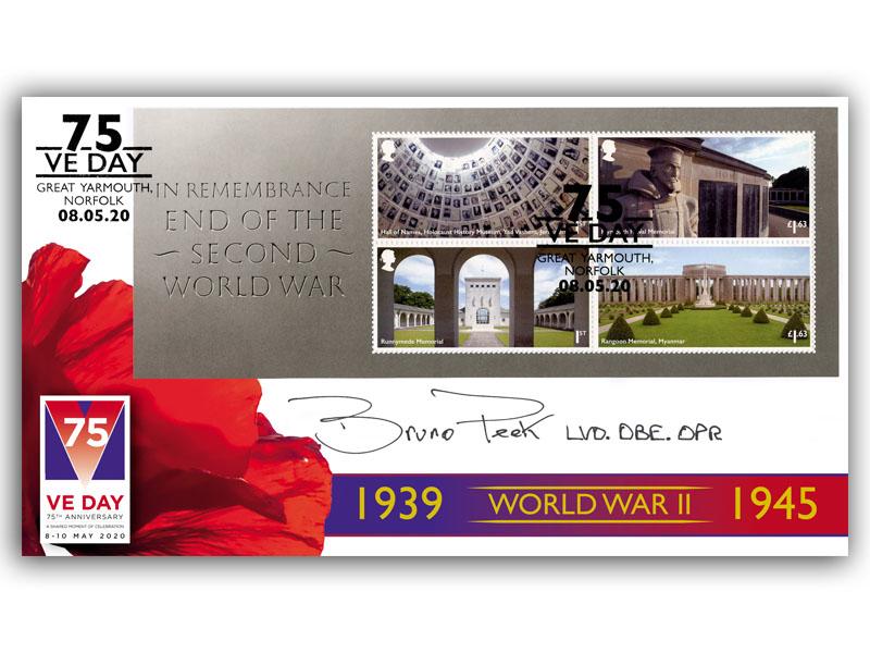 75th Anniversary of the End of the Second World War Miniature Sheet Cover signed by Bruno Peek LVO OBE OPR