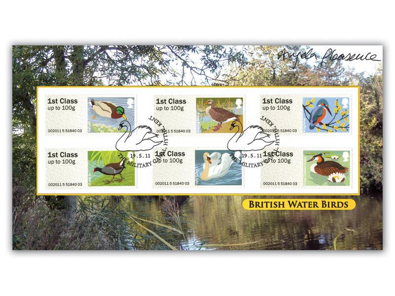 Post & Go Water Birds Bureau Stamps signed Angela Pleasence
