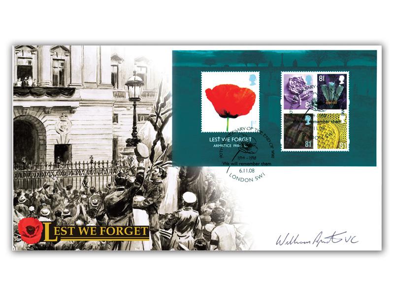Lest We Forget - Miniature Sheet Cover, signed by Willie Apiata VC