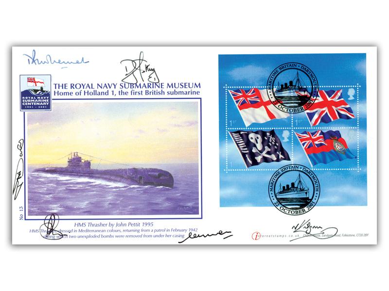 Flags and Ensigns - miniature sheet, signed Royal Navy Admirals