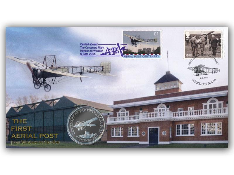 2011 UK Aerial Post Centenary coin cover, Hendon postmark