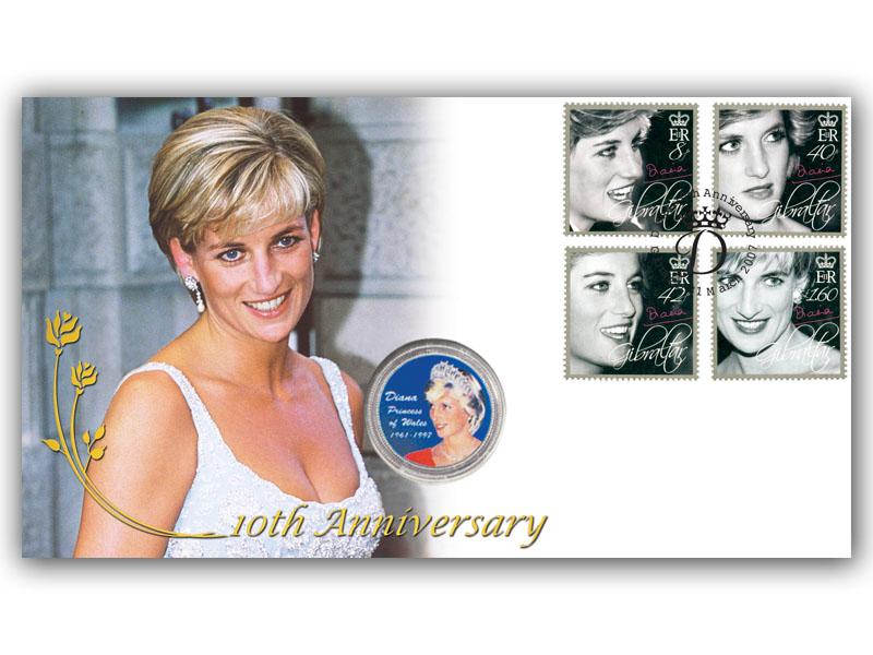 Princess Diana coin cover, Gibraltar stamps