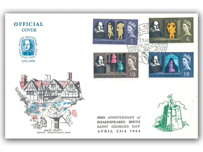 1964 Shakespeare, phosphor, Stratford postmark, Halls Croft cover