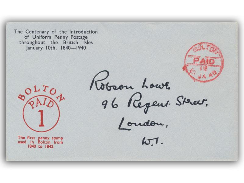 1940 Penny Post Centenary, Bolton Postmark