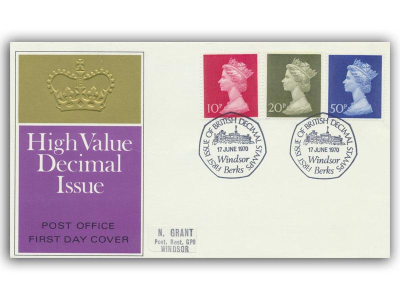 1970 High Values, Windsor special postmark, Post Office cover