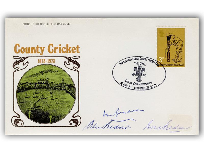 Don Bradman, Alec Bedser & Eric Bedser signed 1973 Cricket cover