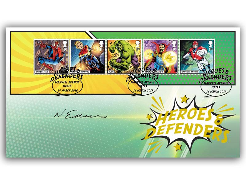 Marvel Captain Marvel, Spiderman & Hulk, signed Neil Edwards