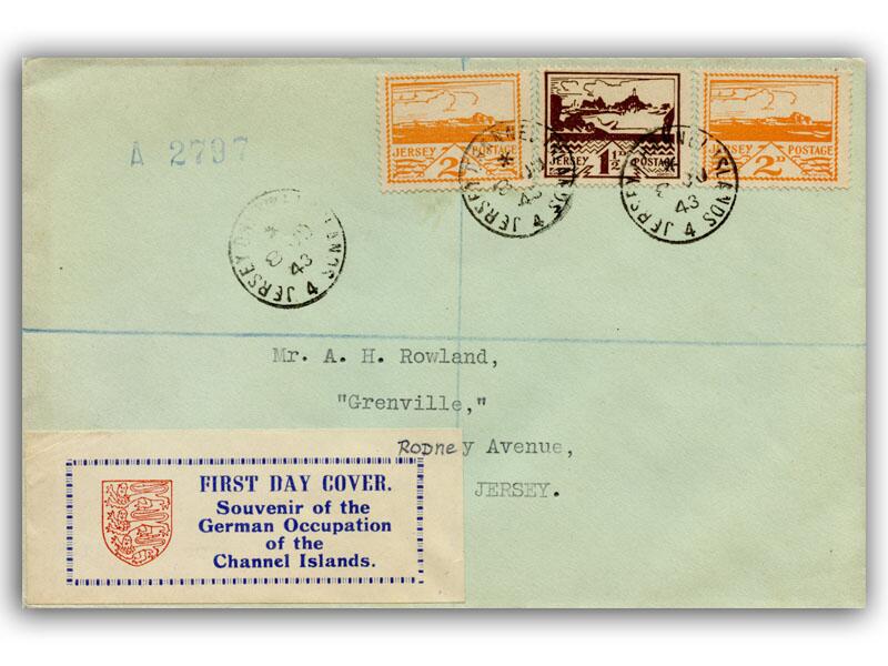 1943 1 1/2d & 2d Jersey Views, illustrated cover