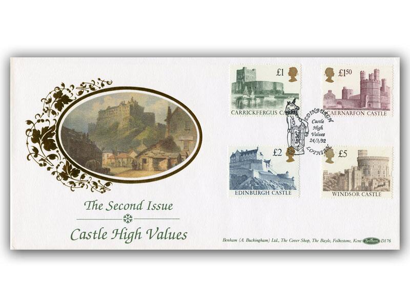 1992 Castle High Values, Edinburgh postmark, Benham D176 cover