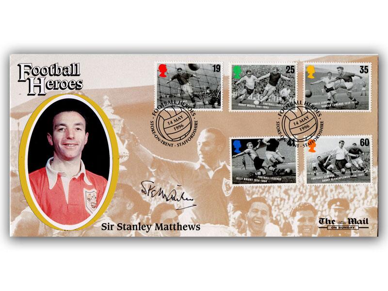 Stanley Matthews signed 1996 Football Legends Mail on Sunday cover