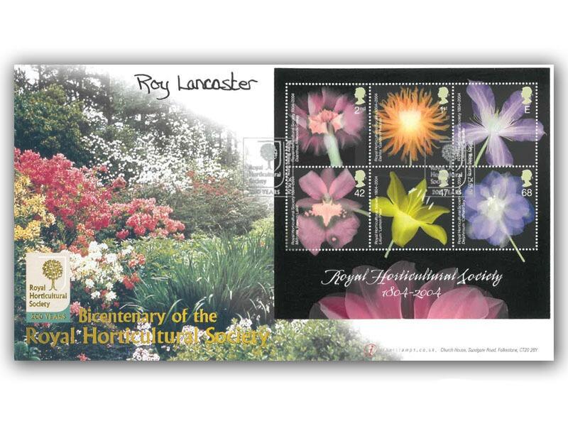 Bicentenary of the Royal Horticultural Society - miniature sheet, signed by Roy Lancaster