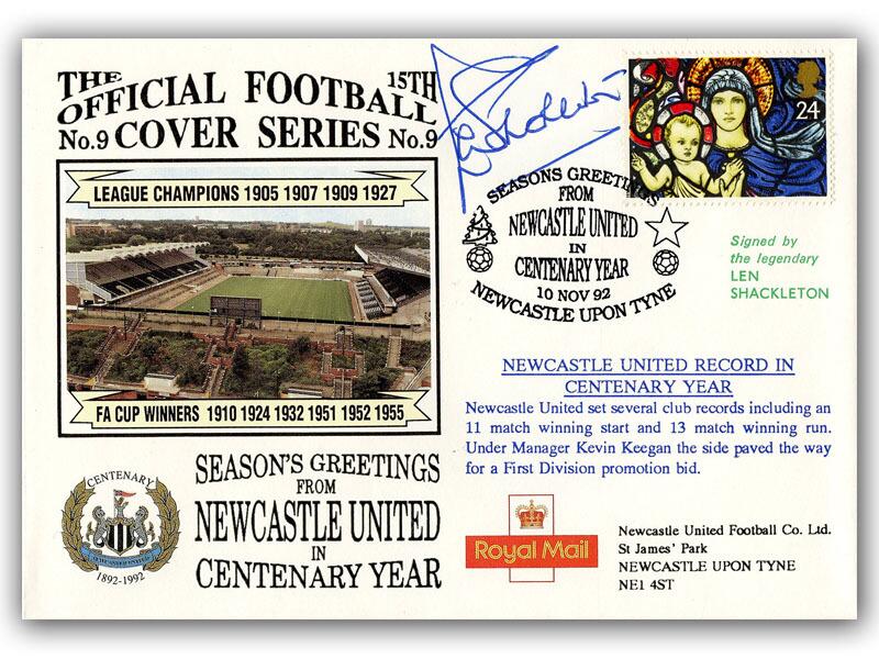 1992 Newcastle Centenary, signed by Len Shackleton