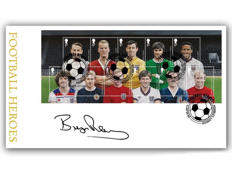 Football Heroes miniature sheet, signed by Bryan Robson