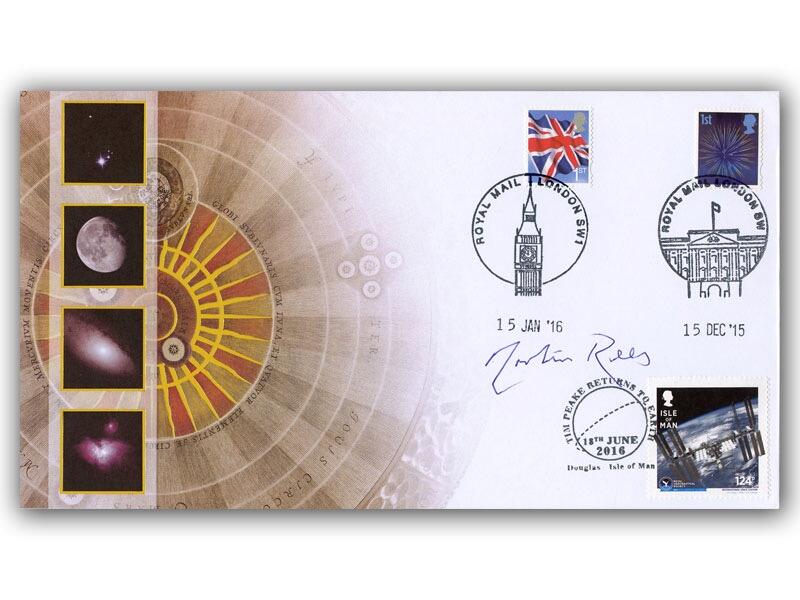 Tim Peake Triple Postmark, signed by Martin Rees