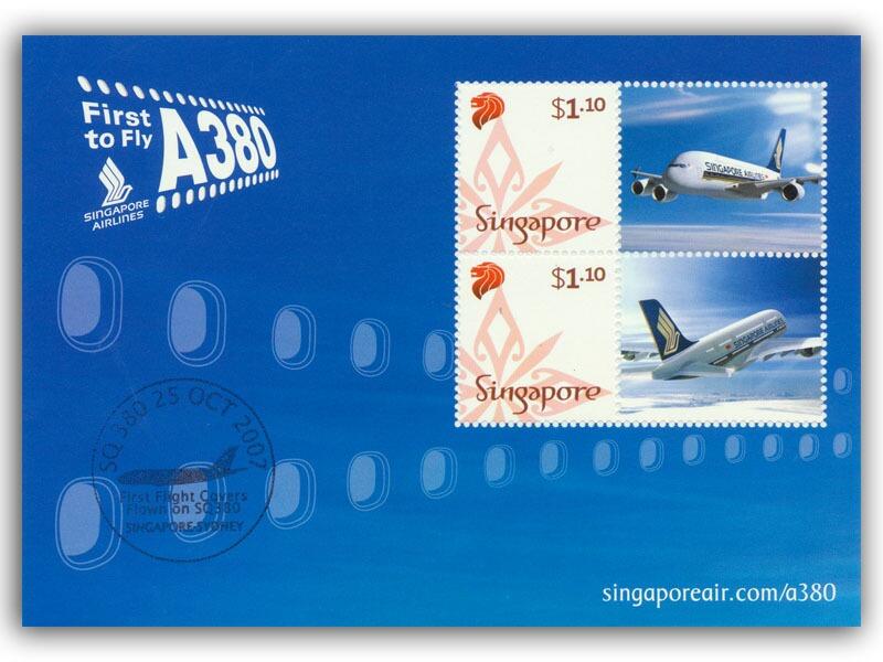 A380 Singapore to Sydney Mint Stamp Sheet, carried