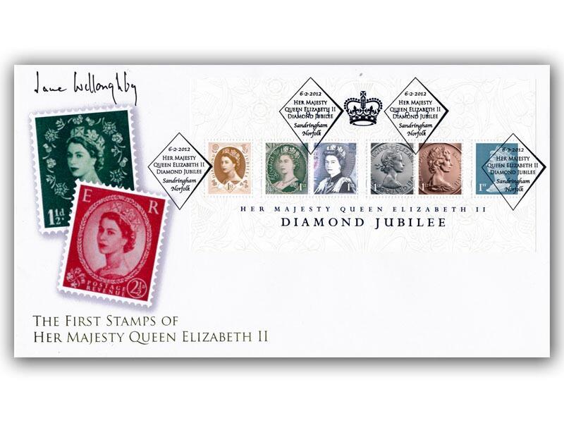 Queen Elizabeth II Diamond Jubilee Miniature Sheet Cover Signed Baroness Willoughby De Eresby