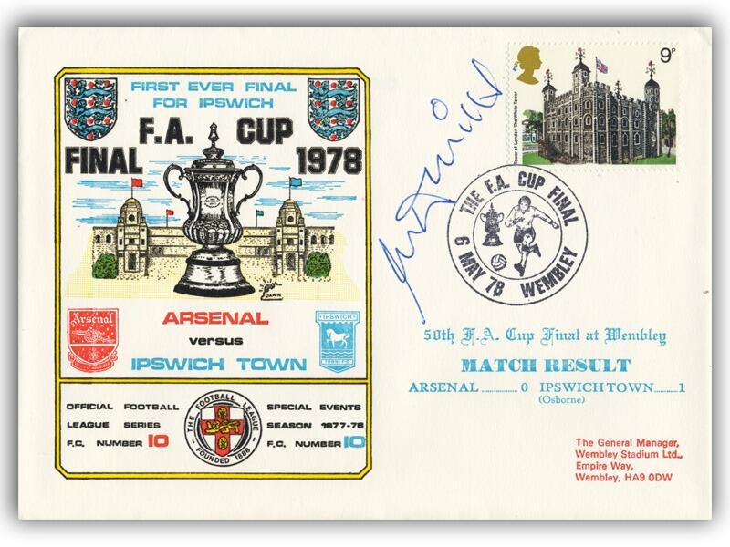 1978 FA Cup Final, Arsenal V Ipswich, signed by Mick Mills