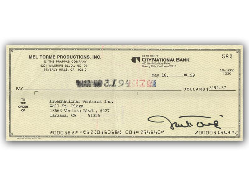 Mel Torme signed cheque