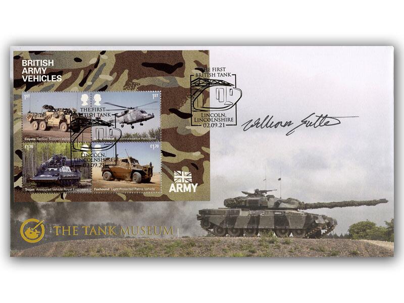 British Army Tanks Miniature Sheet, signed William Suttie