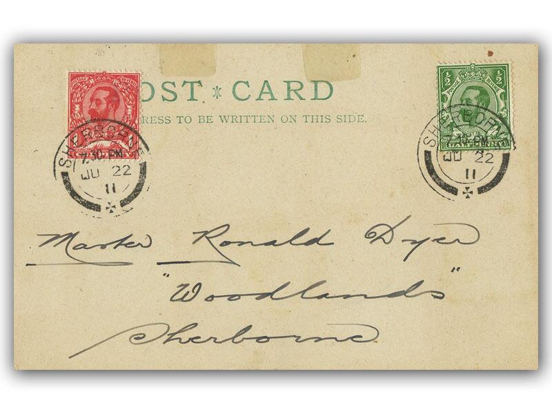 1911 Coronation ½d & 1d, Sherborne postmark