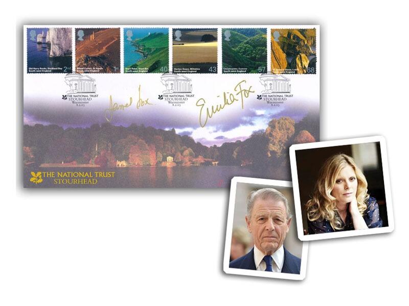 Stourhead Gardens first day cover double, signed James and Emilia Fox
