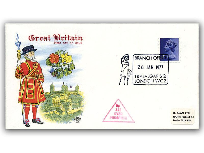 1977 9p Phosphor, Trafalgar Square postmark