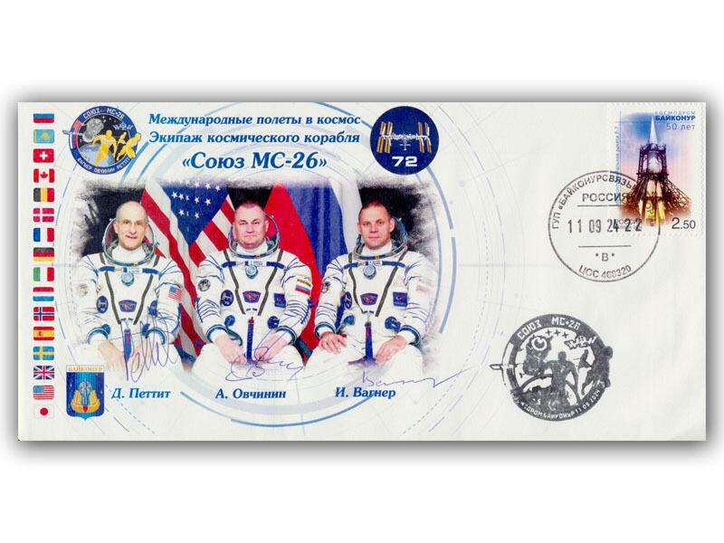 Aleksey Ovchinin, Ivan Vagner & Donald Pettit signed, Russian 2024 Soyuz MS-26 Launch