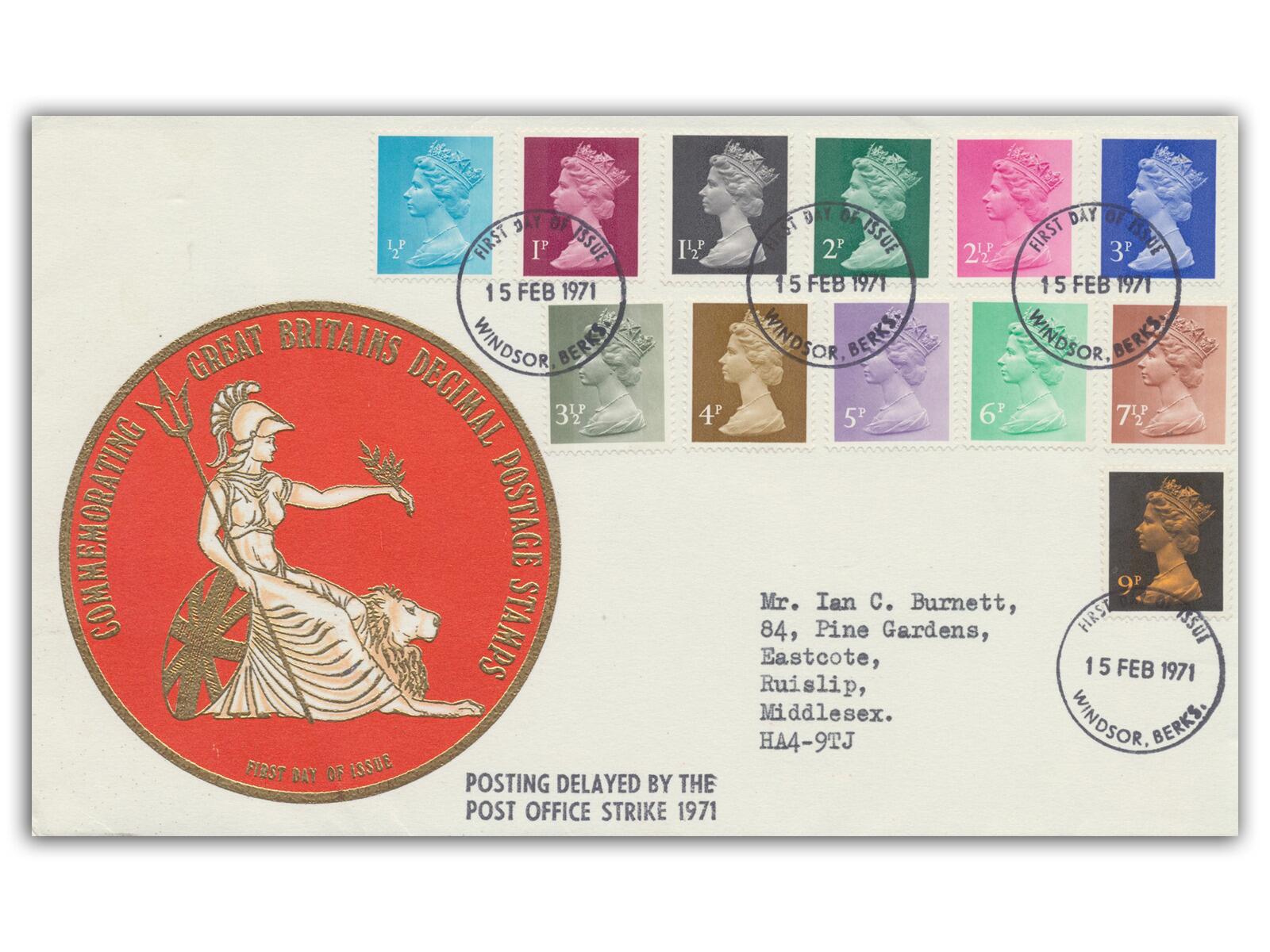 1971 Strike, Low Values, Windsor FDI, Britannia cover