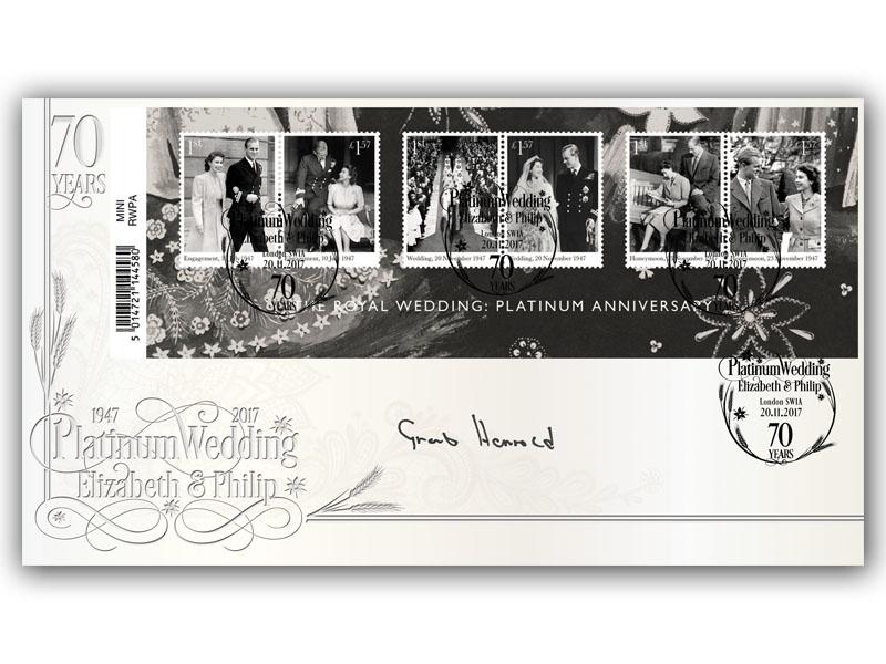 2017 Platinum Wedding Barcode Miniature Sheet Cover, signed by Grant Harrold