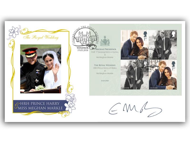 The Royal Wedding of HRH Prince Harry and Miss Meghan Markle Miniature Sheet Cover Signed