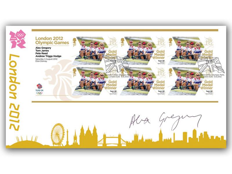 Rowing: Men's Four Win Gold Miniature Sheet Cover Signed Alex Gregory