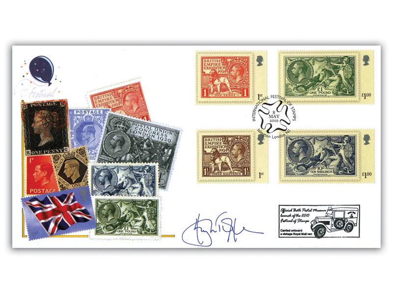 The London 2010 Festival of Stamps from Miniature Sheet Cover Signed Hugh Jeffries