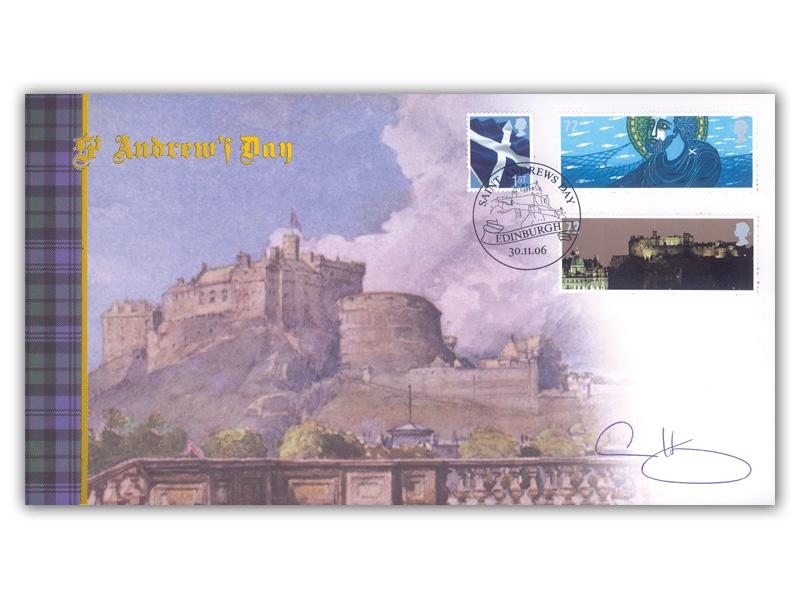 Celebrating Scotland - stamps from miniature sheet, signed by Gavin Hastings