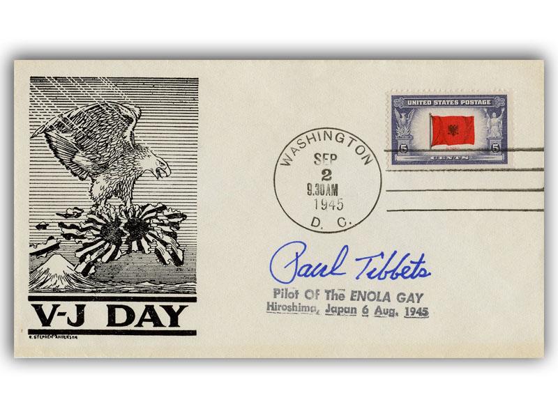 Paul Tibbets signed 1945 VJ Day cover
