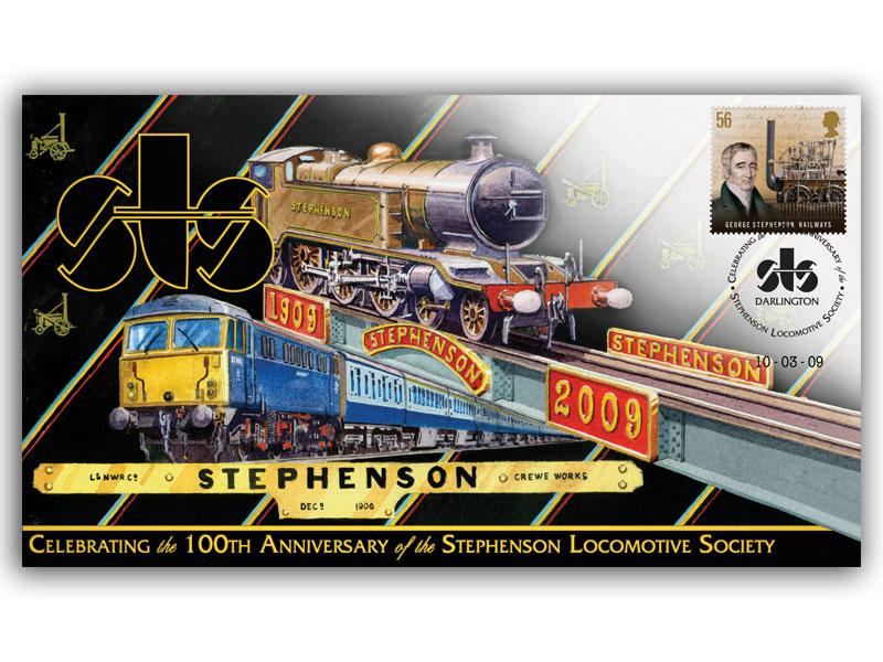 100th Anniversary of the Stephenson Locomotive Society, Stephenson stamp andDarlington postmark